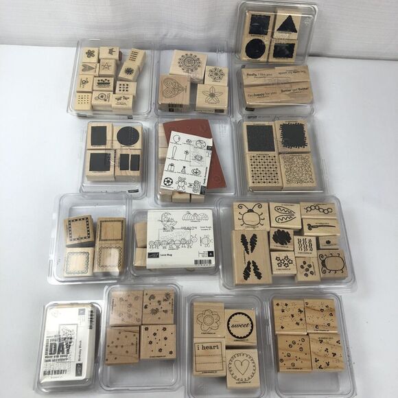 Huge Lot Of 78 Stampin' Up! Wood Mounted Rubber Stamps New And Used Retired